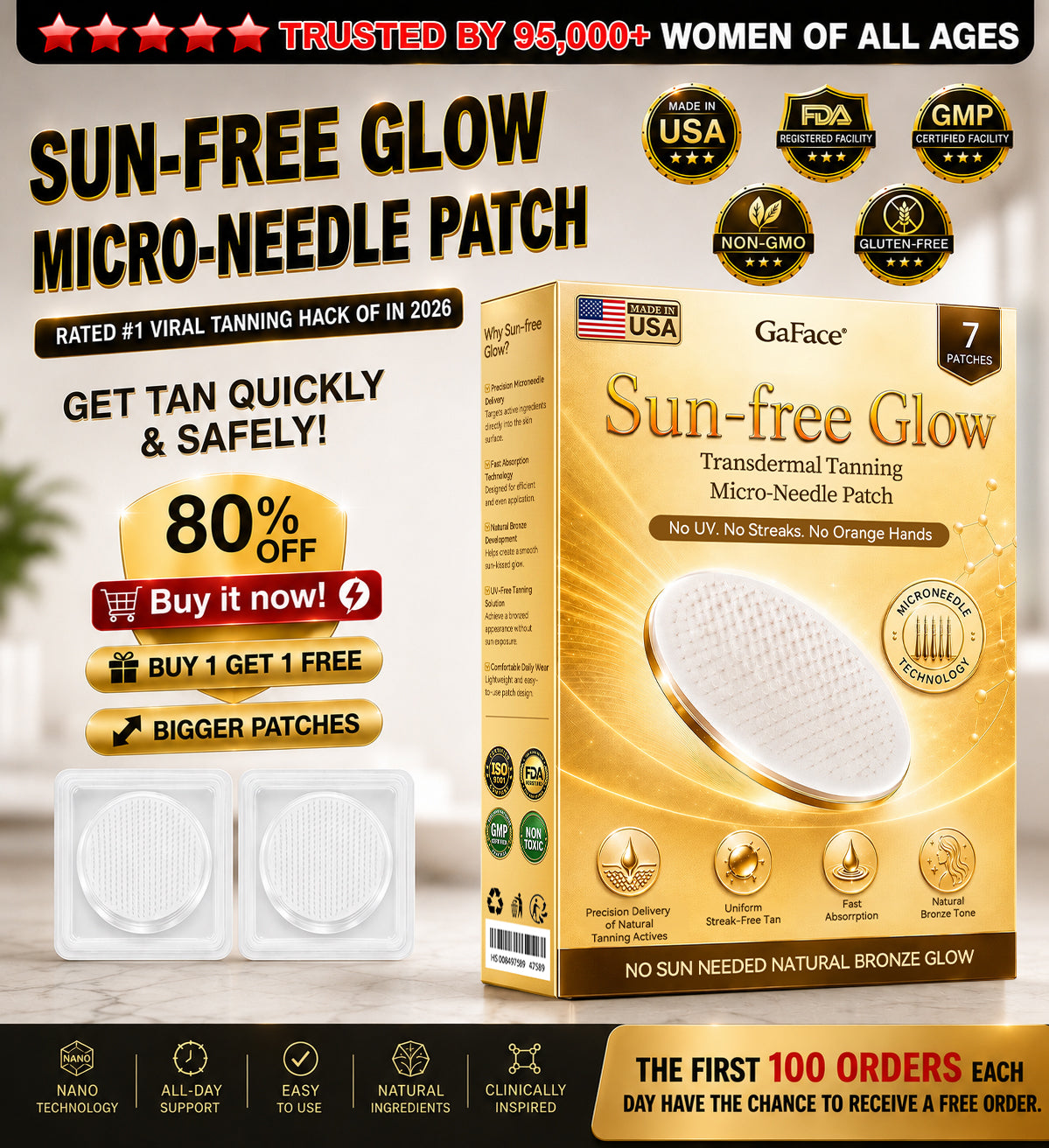 𝗚𝗮𝗳𝗮𝗰𝗲® Sunless Natural Glow Transdermal Tanning Micro-Needle Patch