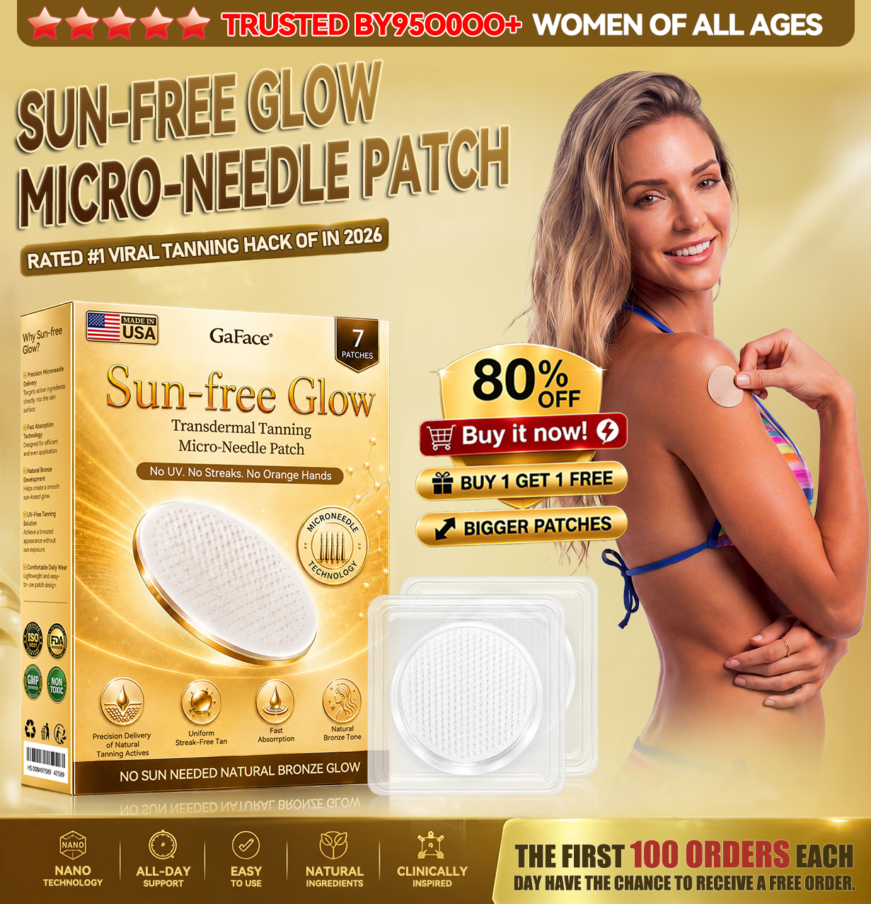 𝗚𝗮𝗳𝗮𝗰𝗲®🚀🎁 Sunless Natural Glow Transdermal Tanning Micro-Needle Patch